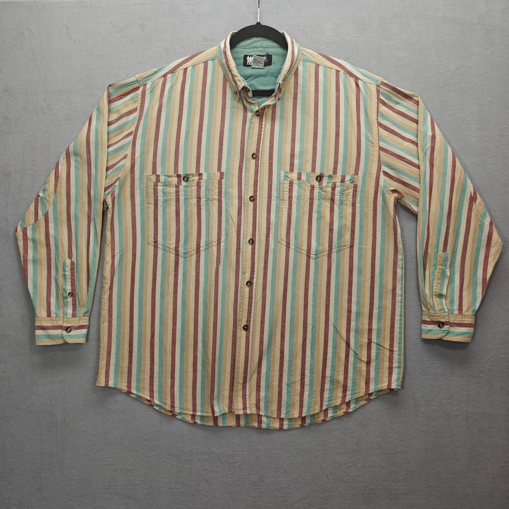 Vintage 90s Striped Shirt Button Down Mens Large Cotton Streetwear Retro Dadcore